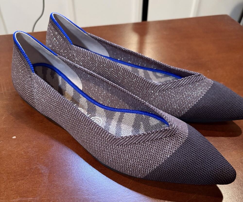 Rothy’s New Women’s Pointed Toe Knit Slip-On Ballet Flats Gray/Black Blue US 9.5